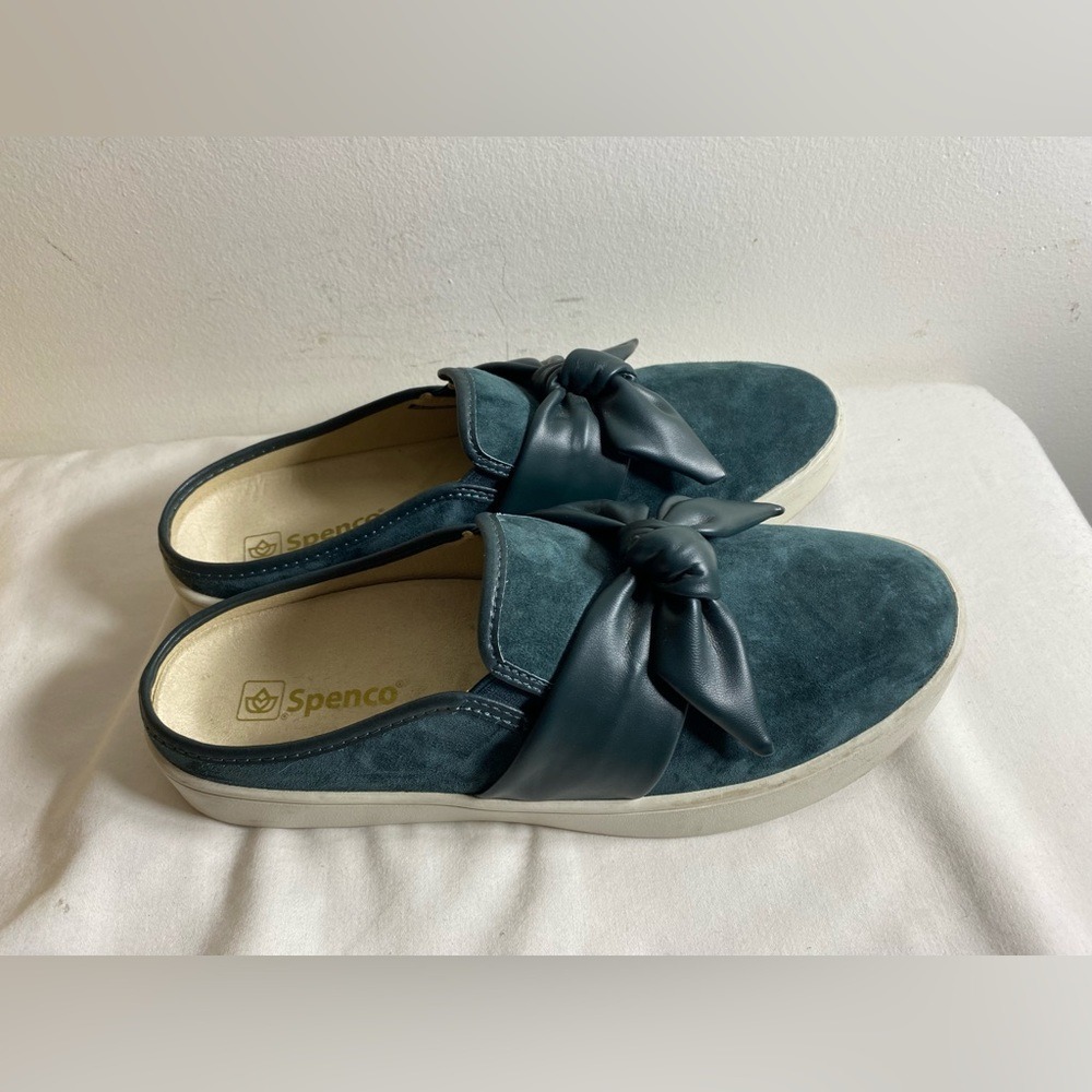 Spenco‎ Teal Suede Bow Mules Slip On Sneakers Women Size Unknown - Picture 2 of 5